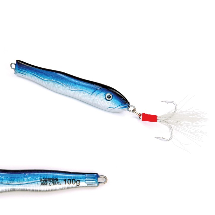 Fast & Deep Pilker - Blau-Holo-Glow - 100 Gramm - Ideal für Dorsch, Köhler, Pollack und Heilbutt in Norwegen - von norwegen-angelgeraet.de