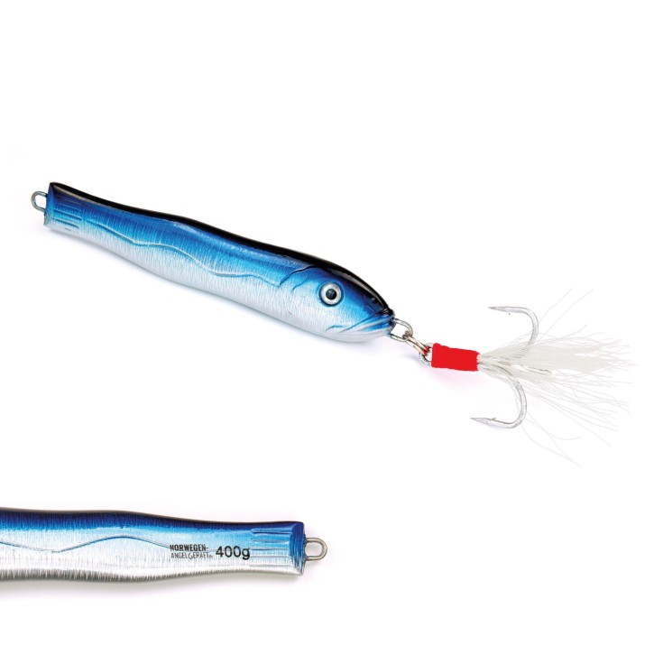 Fast & Deep Pilker - Blau-Holo-Glow - 400 Gramm - Ideal für Dorsch, Köhler, Pollack und Heilbutt in Norwegen - von norwegen-angelgeraet.de