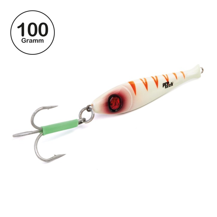 ProTack - Bullhead Slayer Pilker - Glow Tiger - 100 Gramm | Ideal zum Angeln auf Dorsch, Köhler, Pollack und Heilbutt in Norwegen