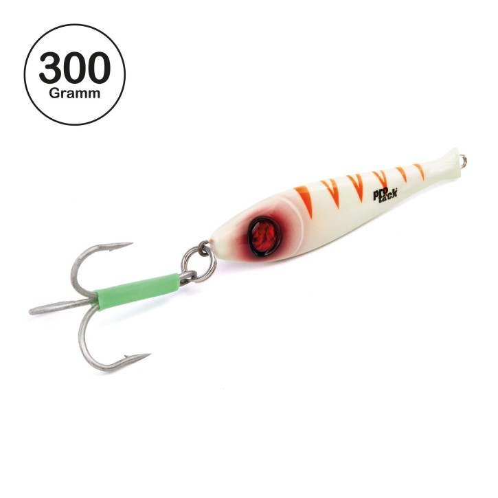 ProTack - Bullhead Slayer Pilker - Glow Tiger - 300 Gramm | Ideal zum Angeln auf Dorsch, Köhler, Pollack und Heilbutt in Norwegen