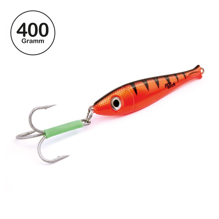 ProTack - Bullhead Slayer Pilker - Orange UV Tiger - 400 Gramm | Ideal zum Angeln auf Dorsch, Köhler, Pollack und Heilbutt in Norwegen