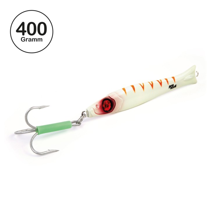 Pro Tack - Pro Slayer Pilker - Glow Tiger - 400 Gramm | Perfekt zum Angeln auf Dorsch, Köhler, Pollack und Heilbutt in Norwegen