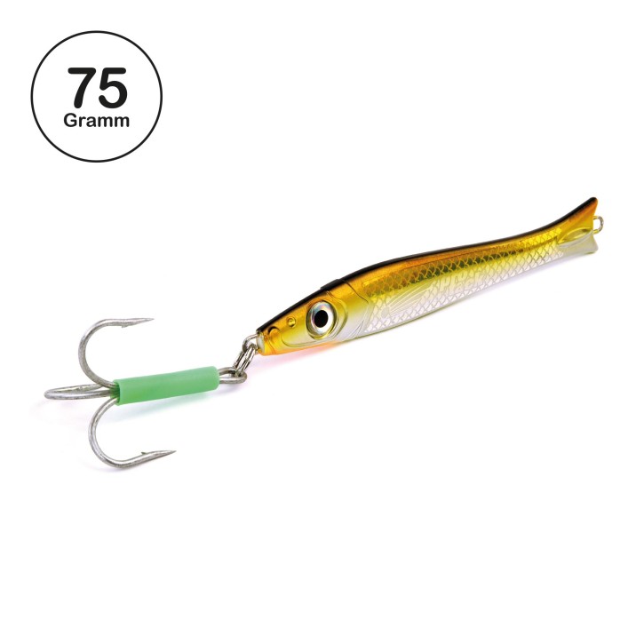 Pro Tack - Pro Slayer Pilker - Sandaal - Glow Belly - 75 Gramm | Perfekt zum Angeln auf Dorsch, Köhler, Pollack und Heilbutt in Norwegen