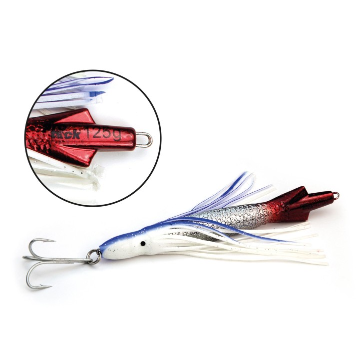 ProTack - Squid Pilk - Chrom-Rot - 125 Gramm - Klassiker für Dorsch, Köhler und Heilbutt in Norwegen und Island – Calamar Pilker, Calmar Pilker