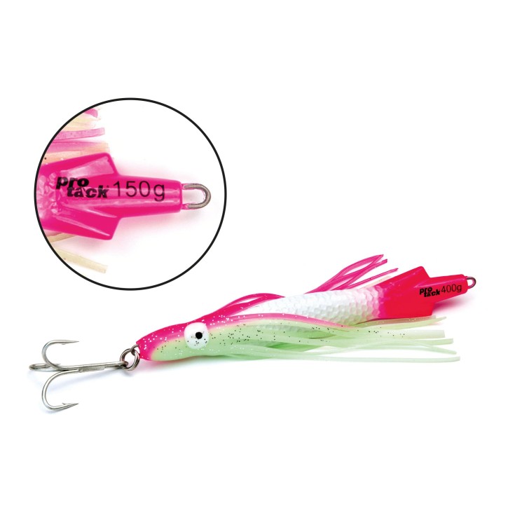 ProTack - Squid Pilk - Glow-Pink - 150 Gramm - Klassiker für Dorsch, Köhler und Heilbutt in Norwegen und Island – Calamar Pilker, Calmar Pilker