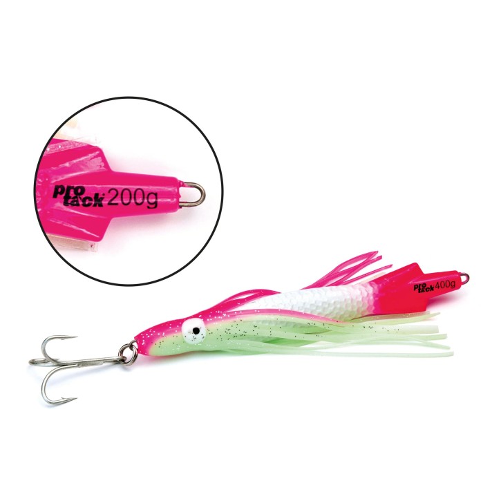 ProTack - Squid Pilk - Glow-Pink - 200 Gramm - Klassiker für Dorsch, Köhler und Heilbutt in Norwegen und Island – Calamar Pilker, Calmar Pilker