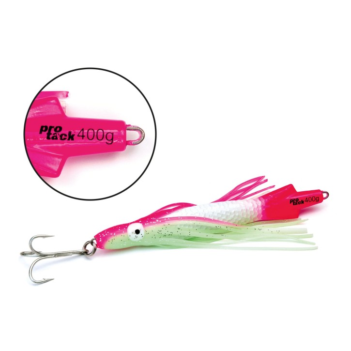 ProTack - Squid Pilk - Glow-Pink - 400 Gramm - Klassiker für Dorsch, Köhler und Heilbutt in Norwegen und Island – Calamar Pilker, Calmar Pilker