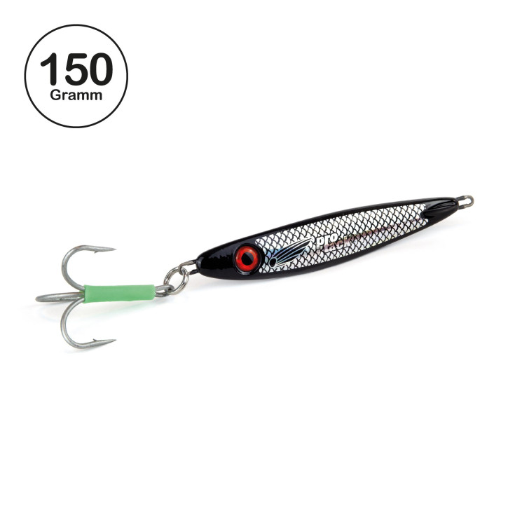 ProTack - Giddy Slayer Pilker - Black Knight - Schwarz Silber - 150 Gramm | Meeresköder für das Angeln auf Heilbutt, Dorsch & Köhler in Norwegen & Island