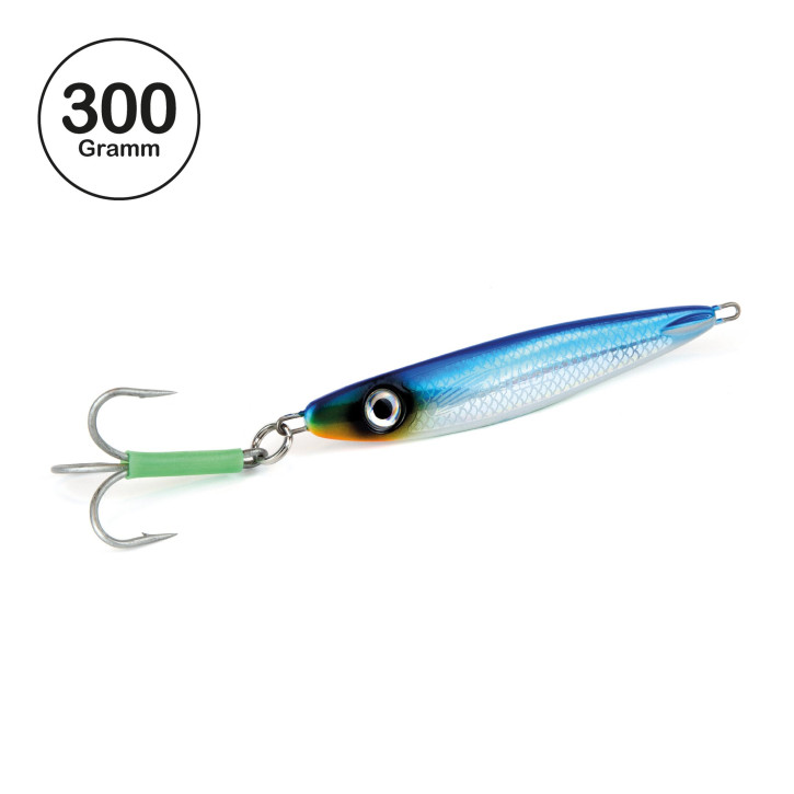 ProTack - Giddy Slayer Pilker - Blau Silber - Glow Belly - 300 Gramm | Meeresköder für das Angeln auf Heilbutt, Dorsch & Köhler in Norwegen & Island