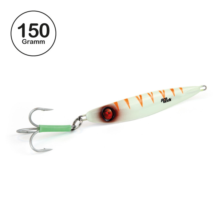 ProTack - Giddy Slayer Pilker - Glow Tiger - 150 Gramm | Meeresköder für das Angeln auf Heilbutt, Dorsch & Köhler in Norwegen & Island
