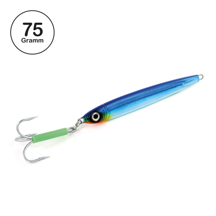 ProTack - Power Slayer Pilker - Blau Silber - Glow Belly - 75 Gramm | Top Meeresköder zum Angeln auf Heilbutt, Köhler, Dorsch und Pollack in Norwegen
