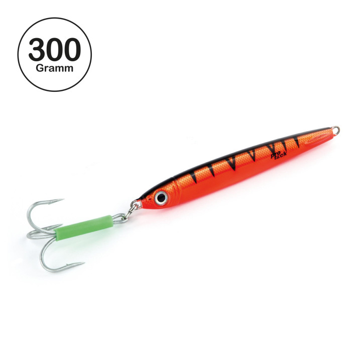 ProTack - Power Slayer Pilker - Orange UV Tiger - 300 Gramm | Top Meeresköder zum Angeln auf Heilbutt, Köhler, Dorsch und Pollack in Norwegen