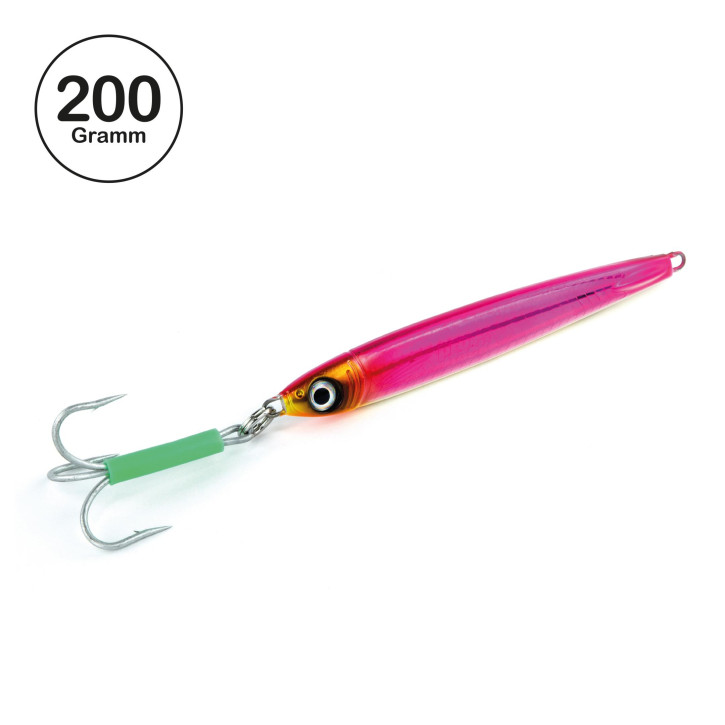 ProTack - Power Slayer Pilker - Pink Silber - Glow Belly - 200 Gramm | Top Meeresköder zum Angeln auf Heilbutt, Köhler, Dorsch und Pollack in Norwegen