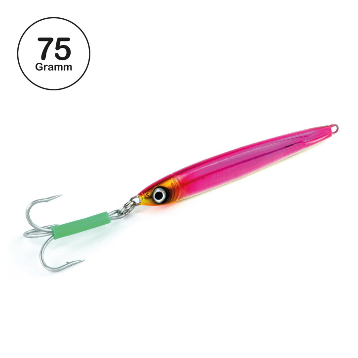 ProTack - Power Slayer Pilker - Pink Silber - Glow Belly - 75 Gramm | Top Meeresköder zum Angeln auf Heilbutt, Köhler, Dorsch und Pollack in Norwegen