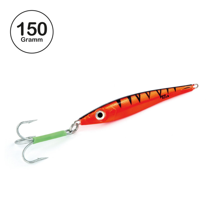 ProTack - Slayer Pilker - Orange UV Tiger - 150 Gramm | Norwegen Pilker für das Meeresangeln auf Heilbutt, Dorsch, Köhler & Pollack
