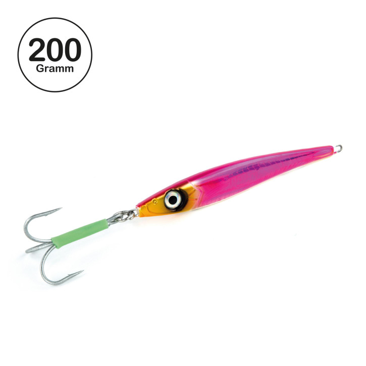 ProTack - Slayer Pilker - Pink Silber - Glow Belly - 200 Gramm | Norwegen Pilker für das Meeresangeln auf Heilbutt, Dorsch, Köhler & Pollack
