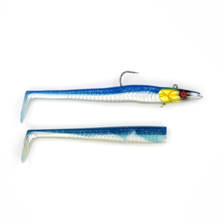 Sandy Sandeel Pro Shad - Blue Pearl Silver - 90 Gramm inkl. Ersatzkörper | Sandaal Gummifisch, Meeresköder für Norwegen – von norwegen-angelgeraet.de