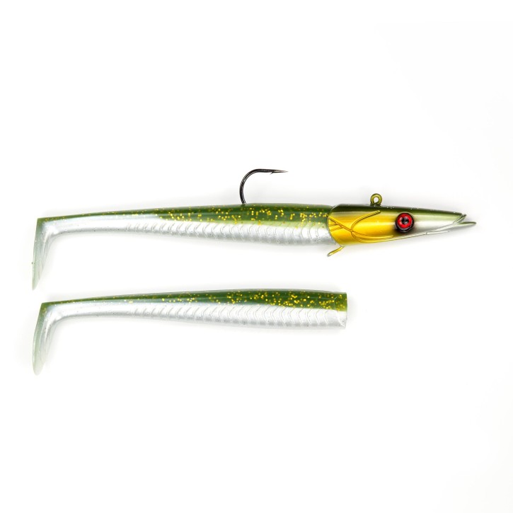 Sandy Sandeel Pro Shad - Green Pearl Silver - 150 Gramm inkl. Ersatzkörper | Sandaal Gummifisch, Meeresköder für Norwegen – von norwegen-angelgeraet.de