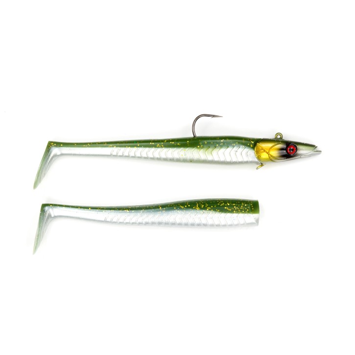 Sandy Sandeel Pro Shad - Green Pearl Silver - 90 Gramm inkl. Ersatzkörper | Sandaal Gummifisch, Meeresköder für Norwegen – von norwegen-angelgeraet.de
