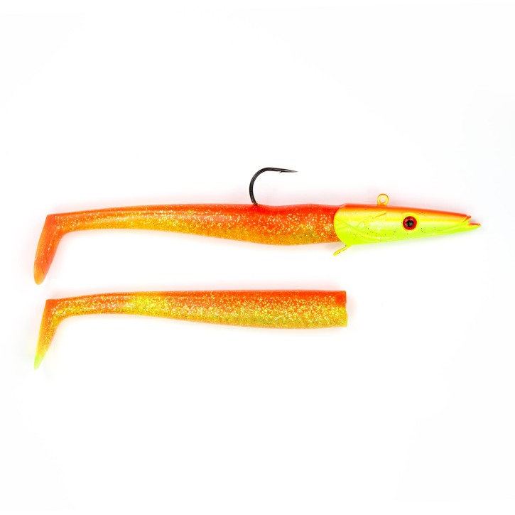 Sandy Sandeel Pro Shad - Orange Yellow - 150 Gramm inkl. Ersatzkörper | Sandaal Gummifisch, Meeresköder für Norwegen – von norwegen-angelgeraet.de