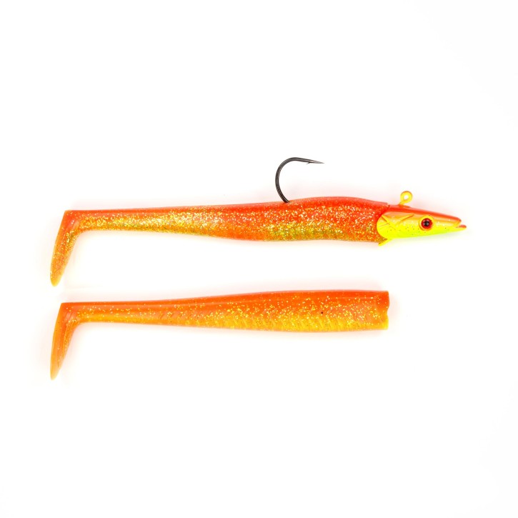 Sandy Sandeel Pro Shad - Orange Yellow - 65 Gramm inkl. Ersatzkörper | Sandaal Gummifisch, Meeresköder für Norwegen – von norwegen-angelgeraet.de