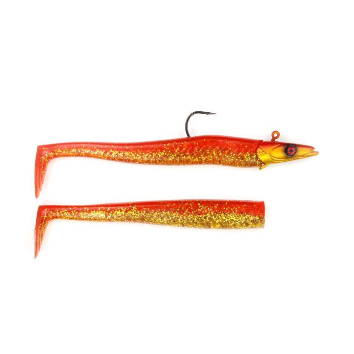 Sandy Sandeel Pro Shad - Red Gold Glitter - 65 Gramm inkl. Ersatzkörper | Sandaal Gummifisch, Meeresköder für Norwegen – von norwegen-angelgeraet.de