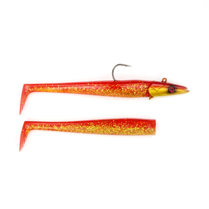Sandy Sandeel Pro Shad - Red Gold Glitter - 90 Gramm inkl. Ersatzkörper | Sandaal Gummifisch, Meeresköder für Norwegen – von norwegen-angelgeraet.de