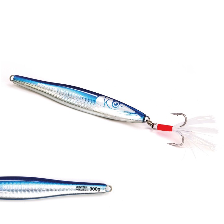 Tobynator Pilker - Blau-Holo-Glow – 300 Gramm - Ideal für Dorsch, Köhler, Pollack und Heilbutt in Norwegen – von norwegen-angelgeraet.de