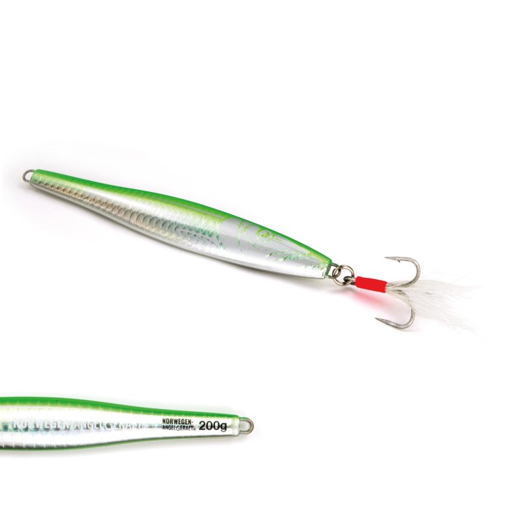Tobynator Pilker - Grün-Holo-Glow - 200 Gramm - Ideal für Dorsch, Köhler, Pollack und Heilbutt in Norwegen - von norwegen-angelgeraet.de