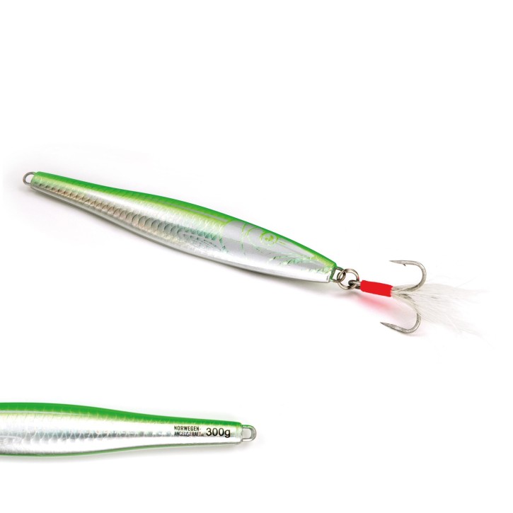 Tobynator Pilker - Grün-Holo-Glow – 300 Gramm - Ideal für Dorsch, Köhler, Pollack und Heilbutt in Norwegen – von norwegen-angelgeraet.de