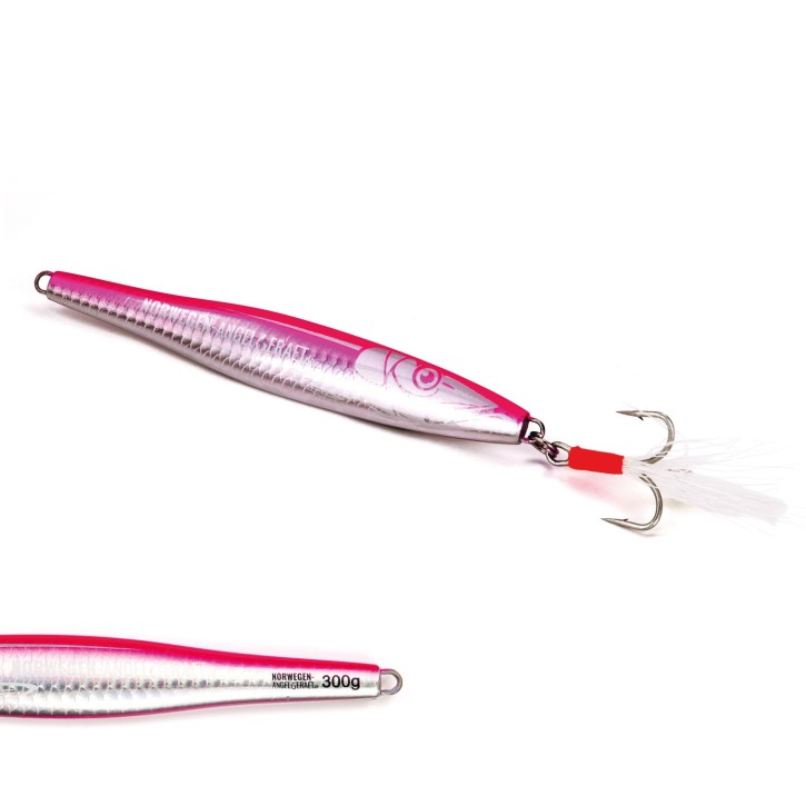 Tobynator Pilker - Pink-Holo-Glow - 300 Gramm - Ideal für Dorsch, Köhler, Pollack und Heilbutt in Norwegen - von norwegen-angelgeraet.de