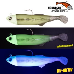 Arctic Herring Shad - Glow - 300g inkl. Ersatzkörper | Gummifisch, Meeresköder für Dorsch, Köhler und Heilbutt - norwegen-angelgeraet.de                                            