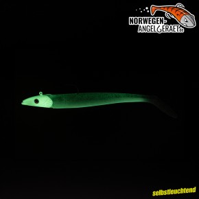Sandy Sandeel Shad - Glow Glitter - 150 Gramm inkl. Ersatzkörper | Sandaal Meeresköder, Gummifisch für Norwegen – von norwegen-angelgeraet.de                                            