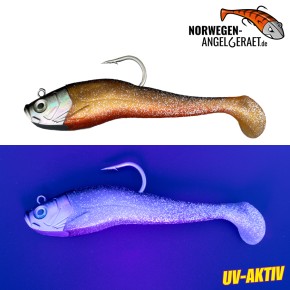 Stormy Sea Shad - Glow Tiger - 200 Gramm inkl. Ersatzkörper | Norwegen Meeresköder Klassiker für Heilbutt und Dorsch - von norwegen-angelgeraet.de                                            