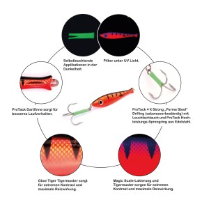 ProTack - Bullhead Slayer Pilker - Orange UV Tiger - 100 Gramm | Ideal zum Angeln auf Dorsch, Köhler, Pollack und Heilbutt in Norwegen                                            