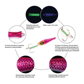ProTack - Bullhead Slayer Pilker - Pink Silber - Glow Belly - 150 Gramm | Ideal zum Angeln auf Dorsch, Köhler, Pollack und Heilbutt in Norwegen                                            