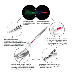 ProTack - Evo Bergmann Pilker - Deko Edelstahl - 150 Gramm | Ideal für Dorsch und Heilbutt in Norwegen - Svenskepilk, Bananen Pilker, Dreikant Pilker                                            