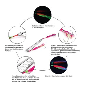 ProTack - Seewolf Klopfer - Pink Lila Glow - 200 Gramm | Steinbeißer Köder, Pilker für Naturköder zum Angeln in Norwegen und Island                                            