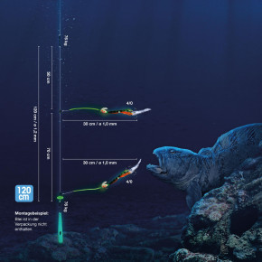 ProTack – Steinbeißer Montage Premium "2 x 2" – Grün / Glow | Seewolf Vorfach für Norwegen & Island | Naturköderrig, Selbstleuchtend & UV-Aktiv                                            