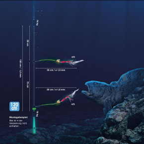 ProTack – Steinbeißer Montage Premium "2 x 2" – Pink / Glow | Seewolf Vorfach für Norwegen & Island | Naturköderrig, Selbstleuchtend & UV-Aktiv                                            